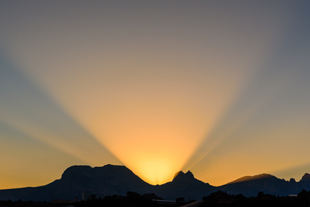 Sunset with sun raysの写真素材