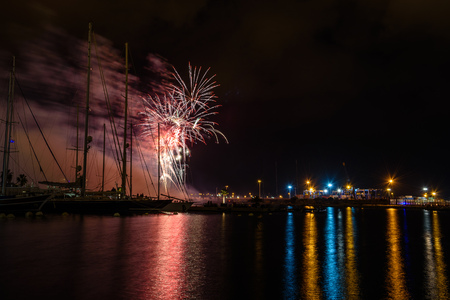 Fireworks firing up into the skyの写真素材