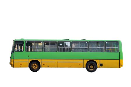 Green bus isolated on white backgroundの写真素材