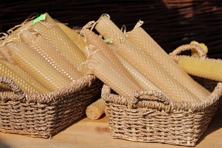 Wax traditional candles at the street marketの写真素材