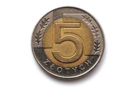 Macro close-up of polish 5 zloty coin