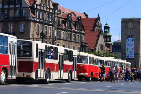 POZNAN, POLAND - APRIL 10, 2010 celebration of the 130th anniversary of MPK Poznan sp. z o.o. combined with a solemn parade of the vehicles. Both buses and tramways were put in ordered cue from the oldest to the newest starting from the horse tramway (188のeditorial素材