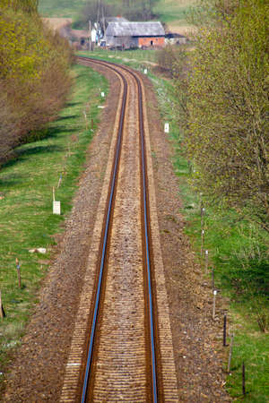 Aerial view of a railroad trackの写真素材
