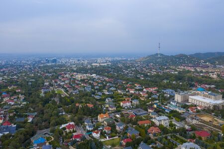 Almaty city from a bird's-eye view. Photo taken from a quadcopterの写真素材