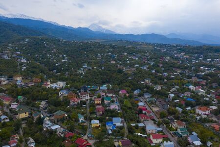Almaty city from a bird's-eye view. Photo taken from a quadcopterの写真素材