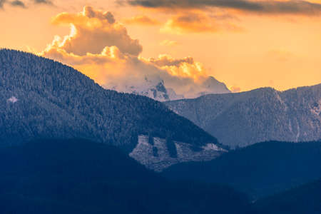 Beautiful Spring landscape, with snowy mountain in British Columbia, Canada. Little snow is still on...