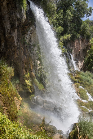 Beautiful cascading waterfalls in Rifle Falls State Park. Summer picture.の写真素材