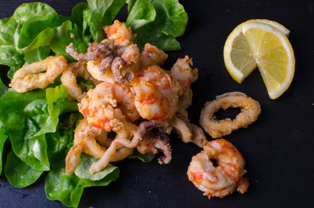 mixed fried calamari and squidの写真素材