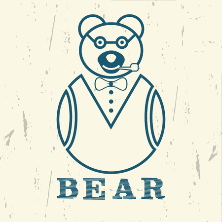 Bear in glasses and with a smoking pipe on a vintage background. Design clothes, t-shirts. Graphics for print. Vector illustration.のイラスト素材