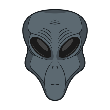 Alien face. Extraterrestrial head icon. Hand drawn humanoid. Concept of martian space invader. Vector illustration.のイラスト素材