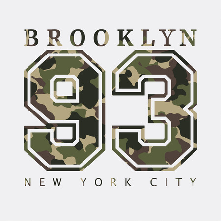 Brooklyn, New York. Design clothes with camouflage, t-shirts. Sports graphics with number for print. Vector illustration.のイラスト素材