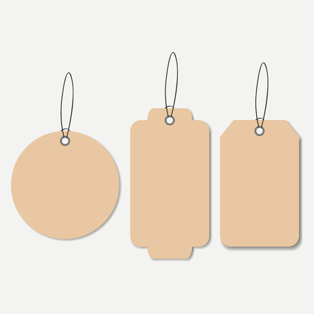 Cardboard tags. Empty hanging label with string. Vector illustration.のイラスト素材