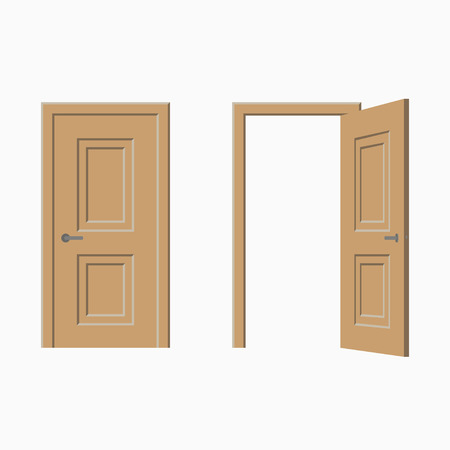 Doors set - closed and open. Vector illustration.のイラスト素材