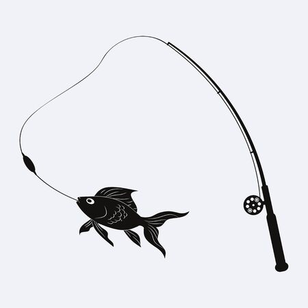 Fishing logo with fishing rod and fish. Vector illustration.のイラスト素材