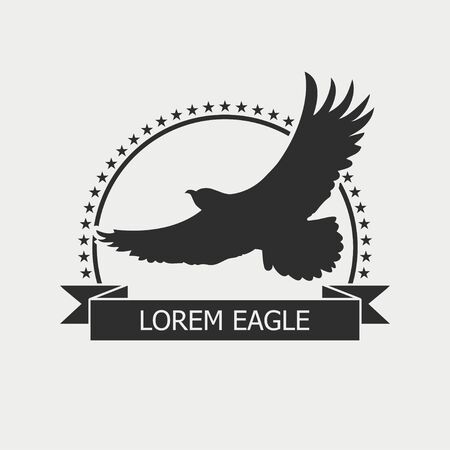 Eagle logo. Emblem template with bird, stars and ribbon. Vector illustration.のイラスト素材