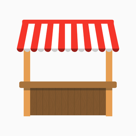 Street stall with awning. Kiosk with wooden rack. Vector illustration.のイラスト素材