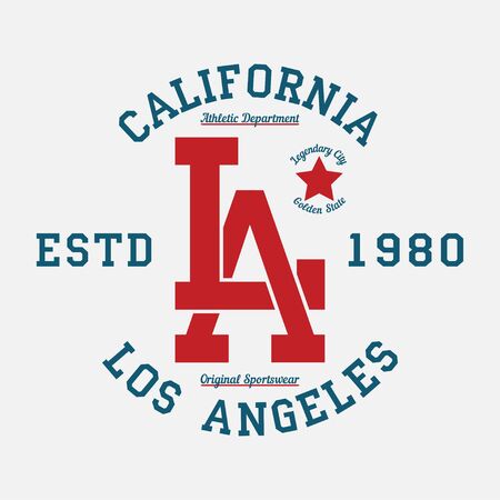 Los Angeles, California typography for design clothes. Graphics for print product, t-shirt, vintage sport apparel. Vector illustration.のイラスト素材