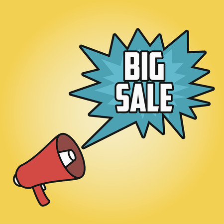 Big Sale poster with megaphone. Loudspeaker with bubble speech. Vector illustration.のイラスト素材