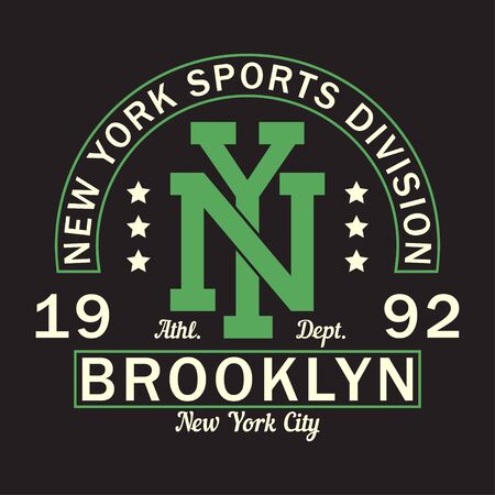 New York, Brooklyn - print  . Graphic design for t-shirt, sport apparel. Typography for clothes. Sports division. Vector illustrationのイラスト素材