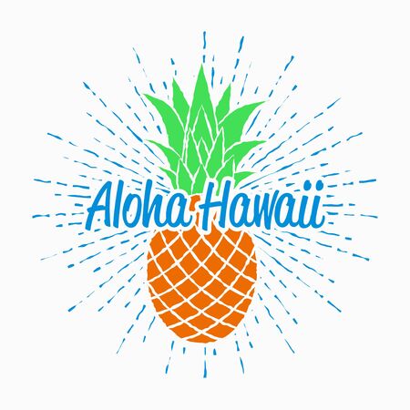 Aloha Hawaii typography graphics for t-shirt with pineapple and sunburst.のイラスト素材