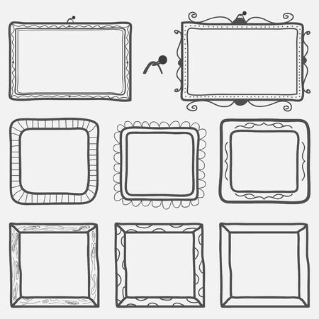Set of hand drawn picture frames. Vector illustration.のイラスト素材