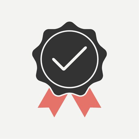 Quality Verified. Icon confirmed with a check mark. Agreed, tested, approved. Vector illustration.のイラスト素材