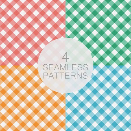 Set of Gingham seamless pattern. Diagonal stripes, texture for - plaid, tablecloths, clothes, shirts, dresses, paper, bedding, blankets, quilts and other textile products. Vector illustration.のイラスト素材