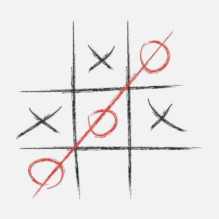Tic Tac Toe. XO game. Drawn in chalk. Vector illustration.のイラスト素材
