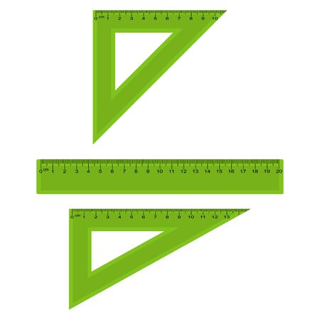 Plastic measuring and triangle rulers in centimeters and millimeter. Vector illustration.のイラスト素材