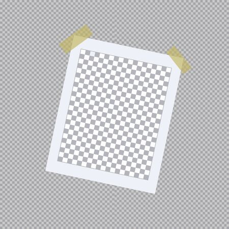 Realistic photo frame on sticky tape. Snapshot on transparent background. Vector illustration.のイラスト素材