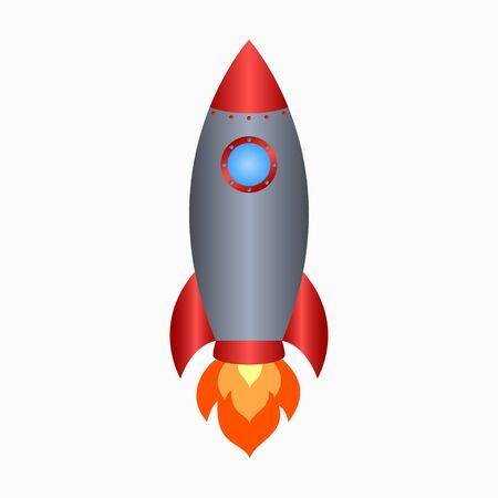 Rocket. Spaceship take off with fire. Colored space ship icon. Vector illustration.のイラスト素材