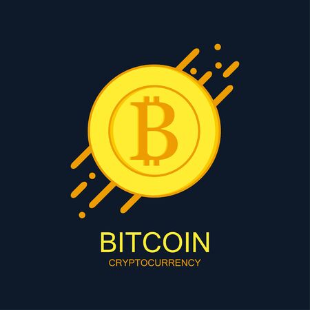 Bitcoin concept logo. Cryptocurrency sign with dinamic rounded lines. Digital money and blockchain technology banner. Vector illustration in flat style.のイラスト素材