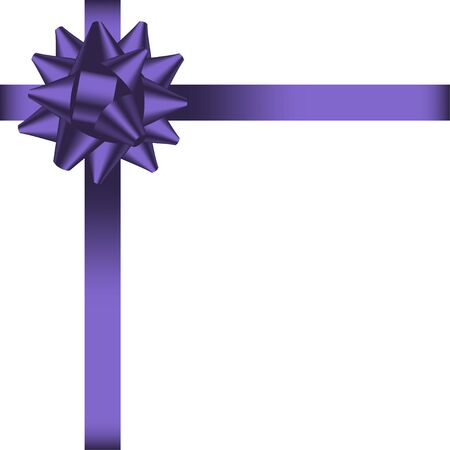 Holiday card with ribbon and violet bow. Realistic holiday decorations at gift banner, poster, coupon. Vector illustration.のイラスト素材