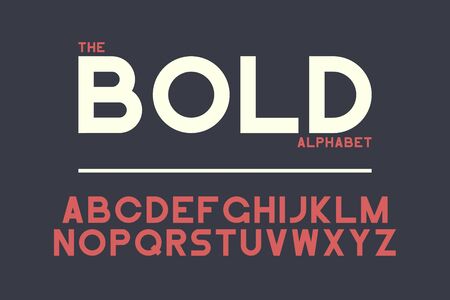Bold sans-serif font design. Vector alphabet with strong letters. Retro typography typeface.のイラスト素材