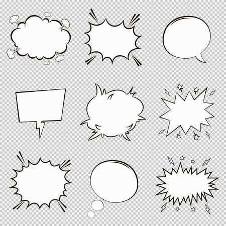 Comic speech bubbles set. Cartoon empty dialog elements in pop art style. Vector illustration.のイラスト素材