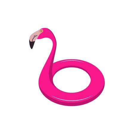 Swimming ring in flamingo form. Pink flamingo inflatable float. Vector illustration.のイラスト素材