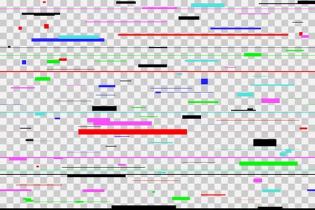 Color glitch background. Digital colorful pixel noise, isolated on transparent. Screen signal error. Vector illustration.のイラスト素材