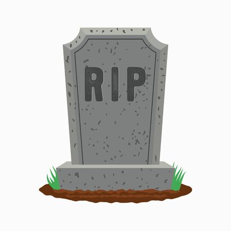Gravestone with grass on ground. Old tombstone on grave with text RIP. Vector illustration.のイラスト素材