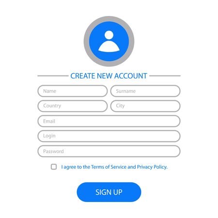 Create new account - web form design. Website user interface for registration page. Template for UI, GUI and UX. Vector illustration.のイラスト素材