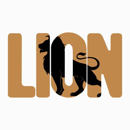 Lion logo with double exposure. Animal silhouette with text. Modern trendy illustration for poster. Vector.のイラスト素材
