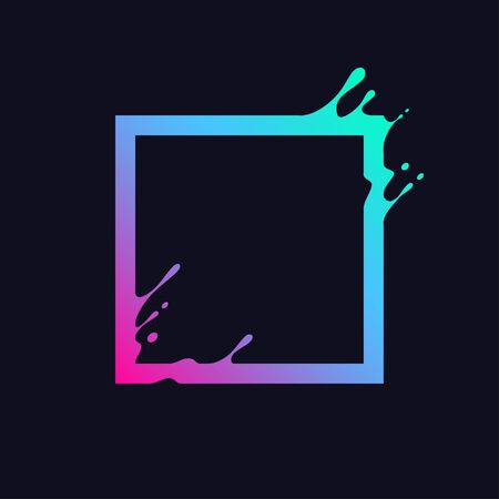 Liquid colorful square. Abstract gradient rectangle shape with splash and drops.のイラスト素材