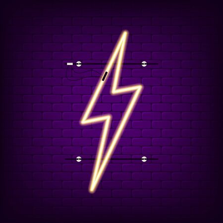 Neon sign of lightning. Glowing light neon lightning signboard. Vector illustration.のイラスト素材
