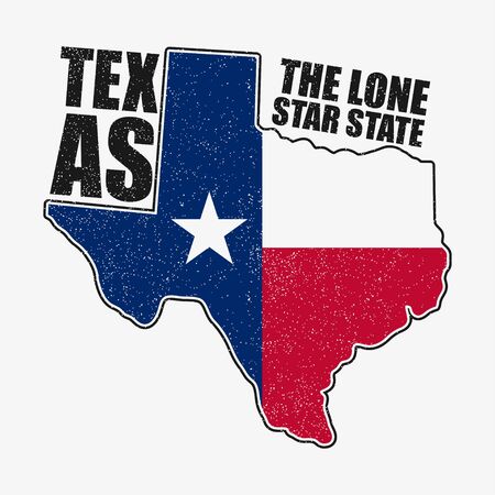 Texas typography graphics for t-shirt with flag and map of state. Grunge print for apparel, clothes. Vector illustration.のイラスト素材