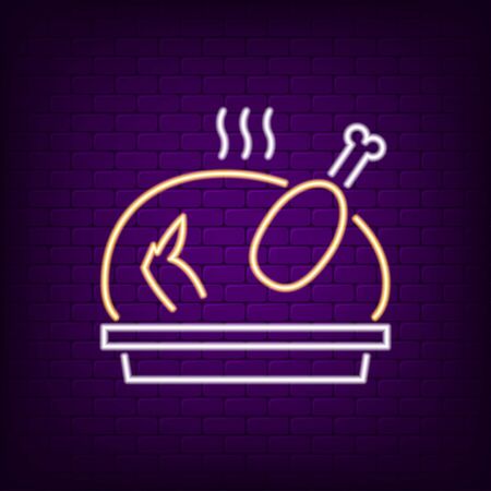 Grilled turkey neon sign. Thanksgiving Day concept for signboard, neon lignt banner. Vector illustration.のイラスト素材