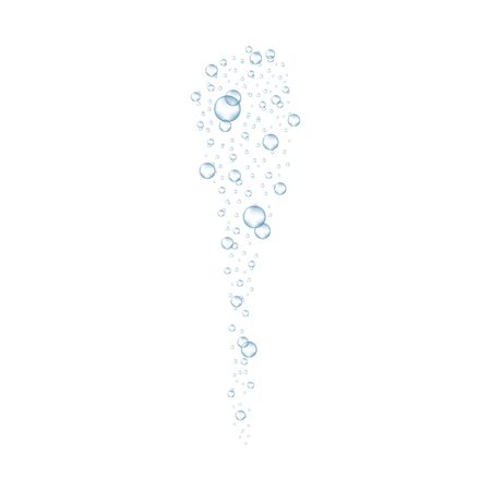 Underwater air bubbles flow. Realistic fizzing oxygen bubbles under water. Fizzy drink or champagne gas isolated on white background. Vector.のイラスト素材