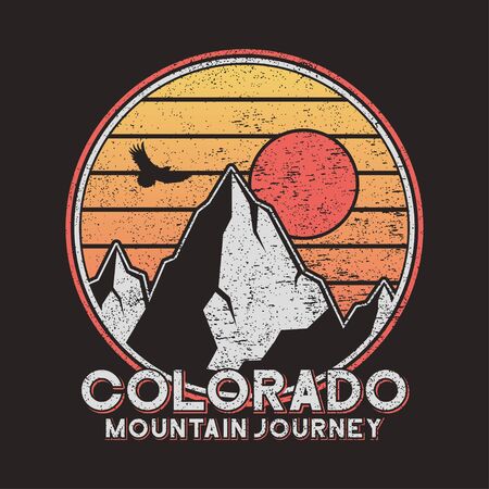 Colorado typography graphics with mountains and eagle. Vintage print for slogan tee shirt. Grunge t-shirt print. Vector illustration.のイラスト素材