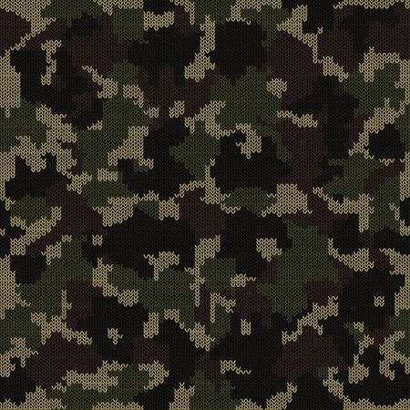 Knitted camouflage seamless texture. Camo knit pattern. Vector illustration.のイラスト素材