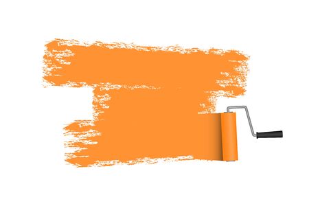 Paint roller with painted area in orange color. Roller brush. Vector illustration.のイラスト素材