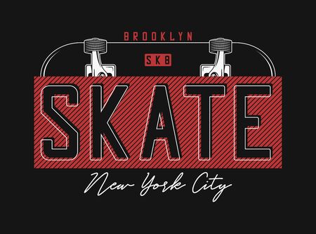 Skateboarding t shirt design. New York, Brooklyn skate park print for t-shirt with skateboard and slogan. Tee shirt and apparel print for skate board theme.のイラスト素材