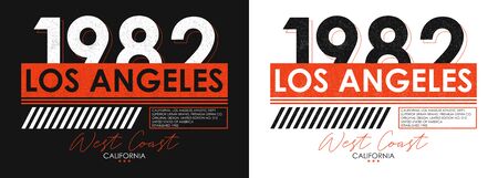 Los Angeles athletic typography for t-shirt design. Set of California t shirt print for sportswear. Athletic apparel with grunge. Vector illustration.のイラスト素材